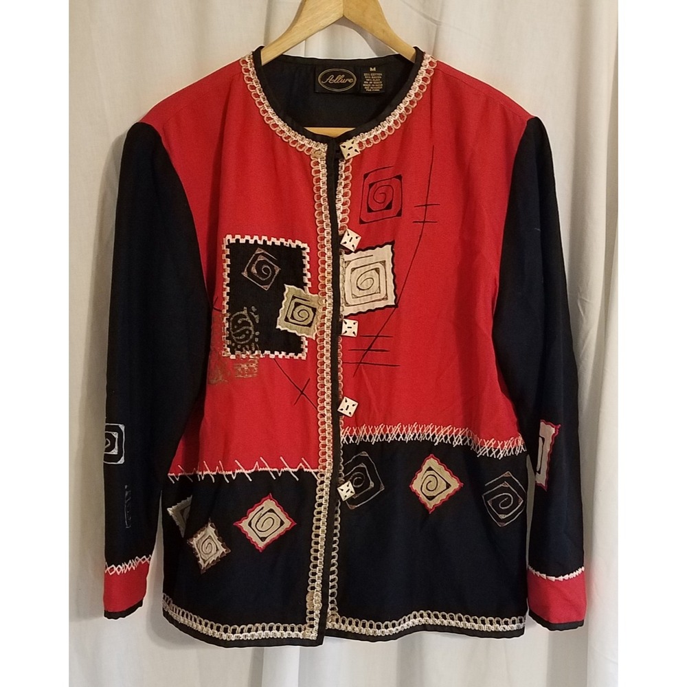 Allure Vintage Womens Embroidered Red and Black Jacket Blazer size M Aztec